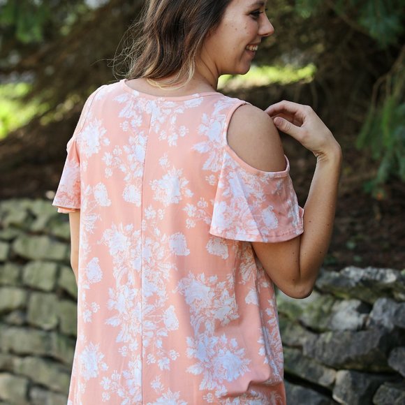 Summer Pink floral cold shoulder top - Picture 2 of 4